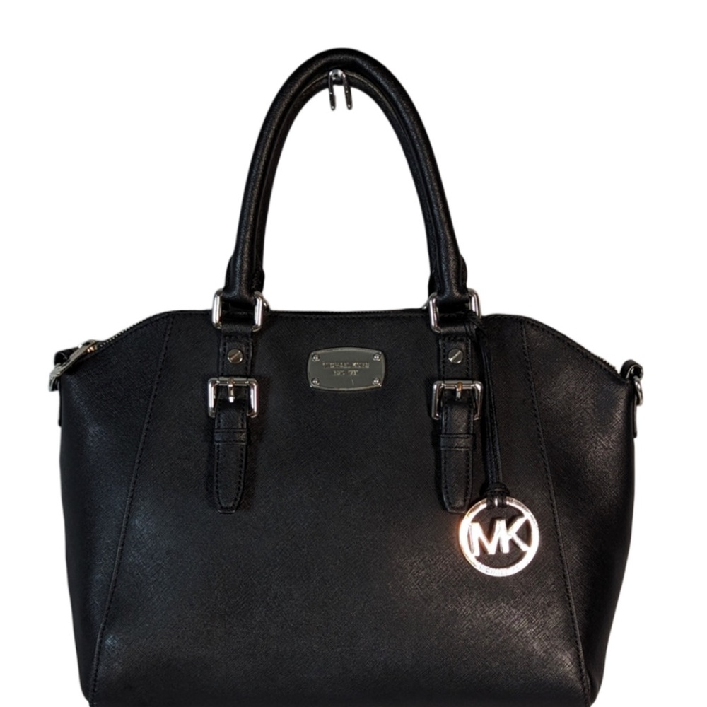 Michael Kors Tote Saffiano Leather Ciara Zip Tote Handbag Purse Satchel in Black
